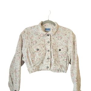 VINTAGE Floral Cropped Jean Jacket by Breaker Jeans Womens size Small